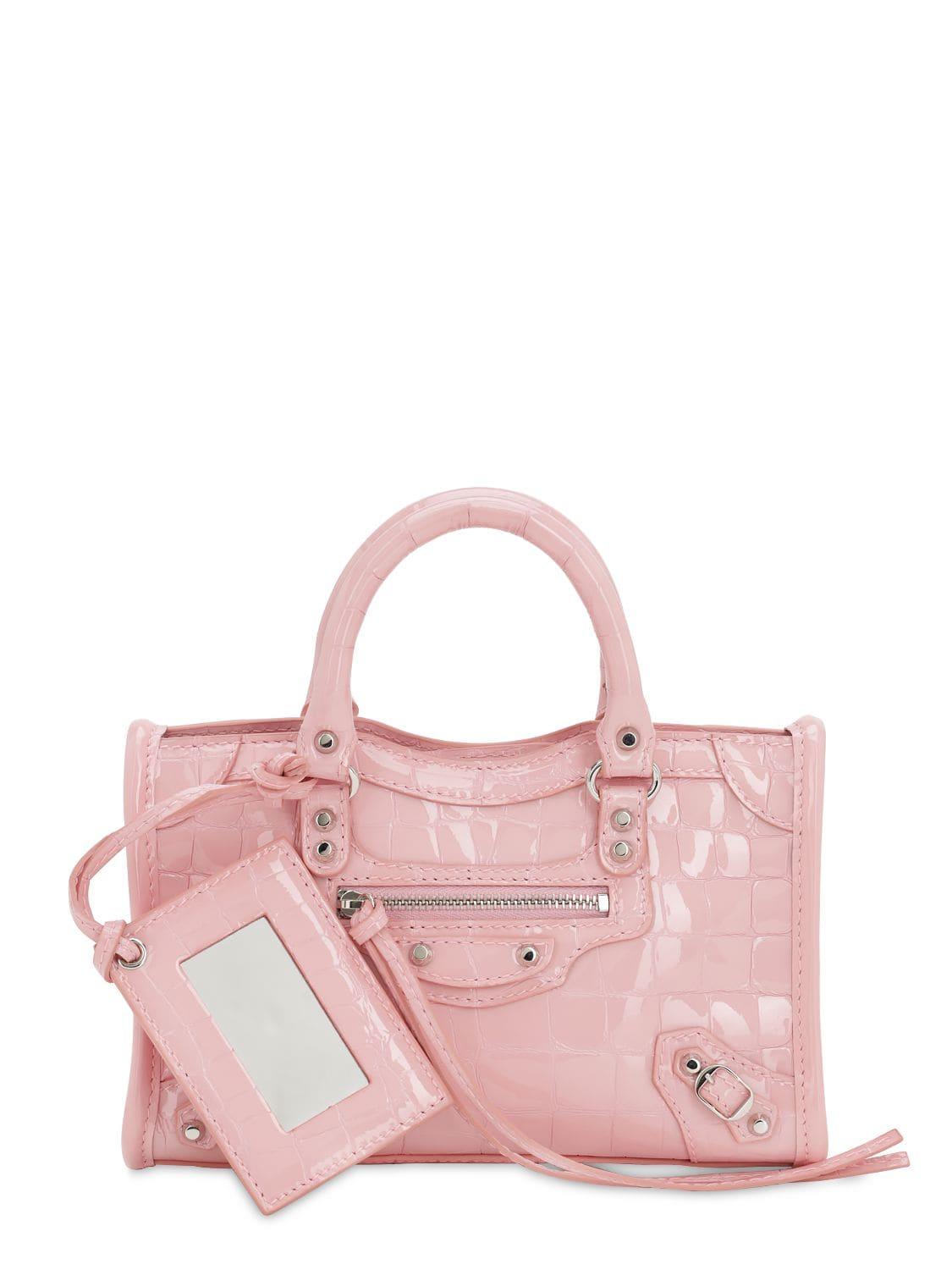 Balenciaga Nano City Croc Embossed Leather Bag in Pink
