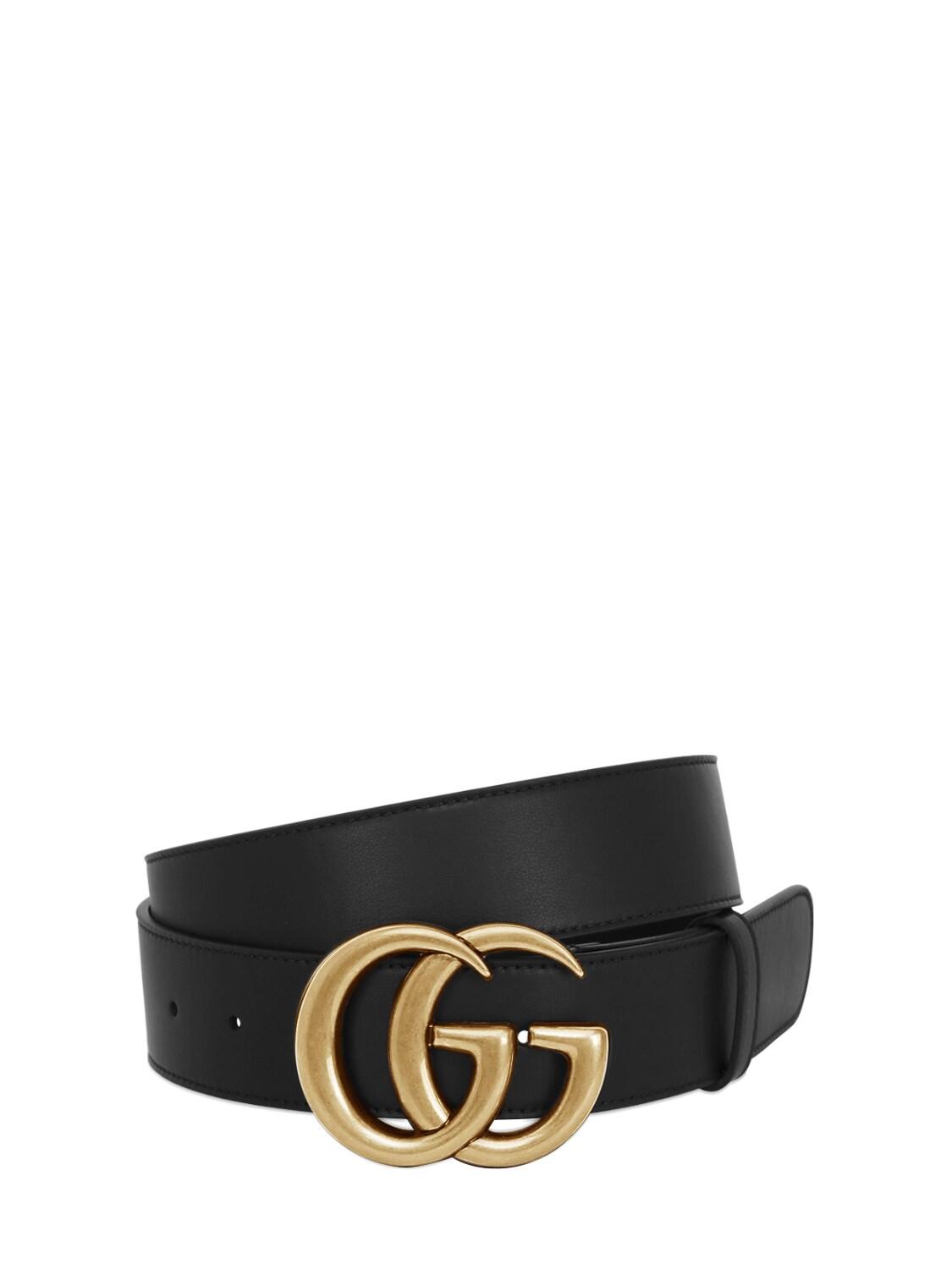 Gucci 40mm Gg Gold Buckle Leather Belt in Black/Gold (Black) for Men - Lyst