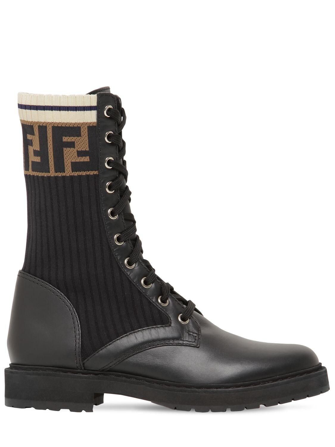 Fendi Rockoko Knit Leather Combat Boots : FENDI Rockoko Chelsea Sock ...