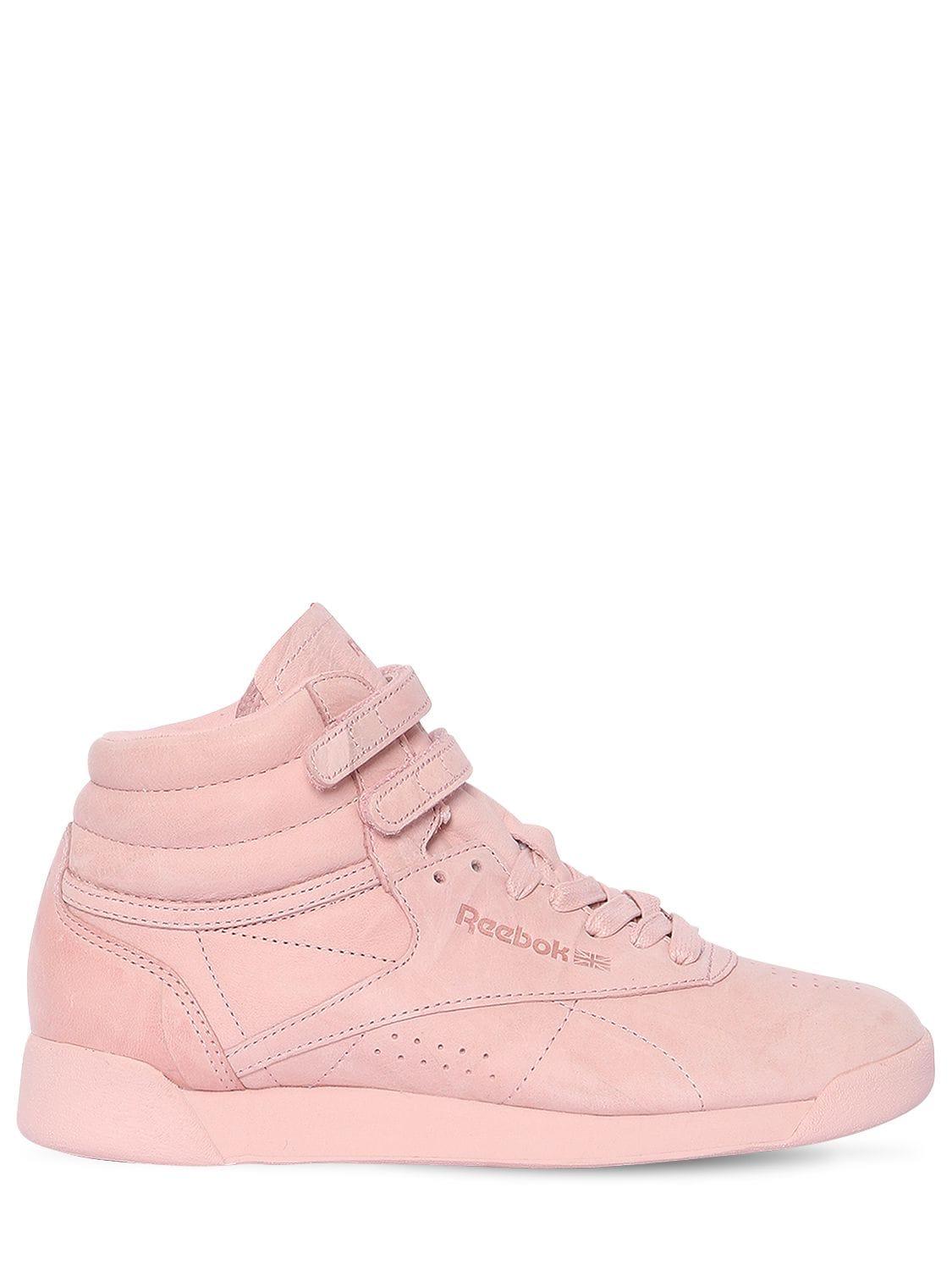 suspensie Dokter Kantine Reebok Freestyle Nubuck High Top Sneakers in Pink | Lyst