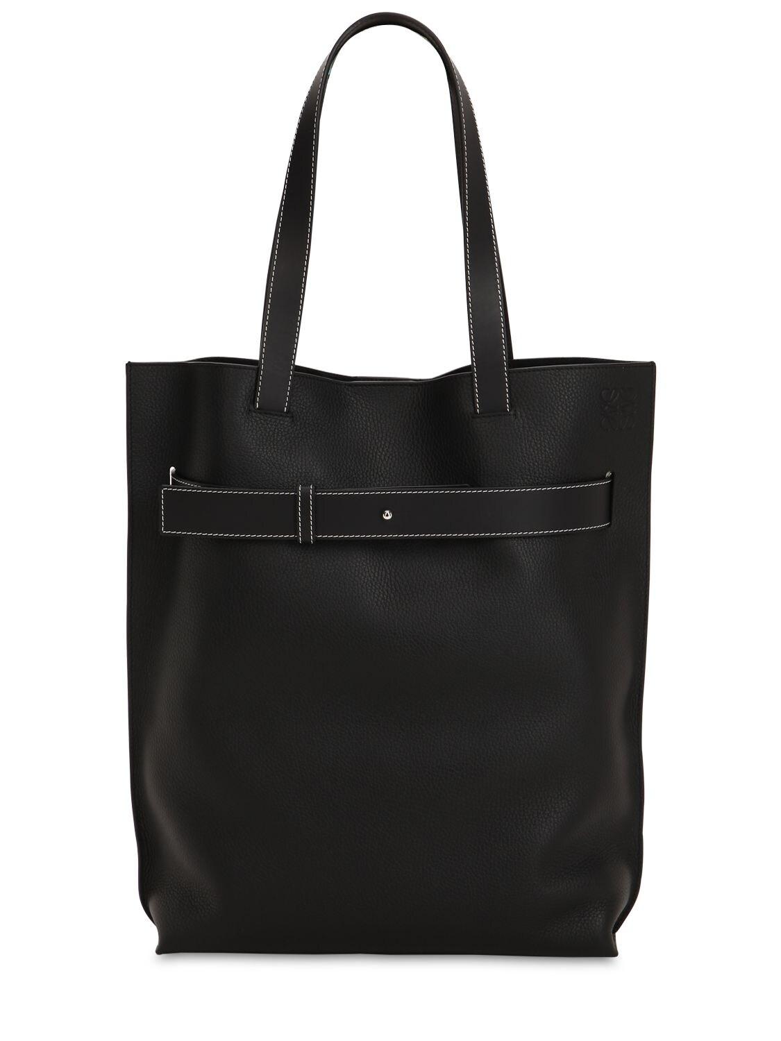 Loewe Strap Vertical Leather Tote Bag in Black for Men - Lyst