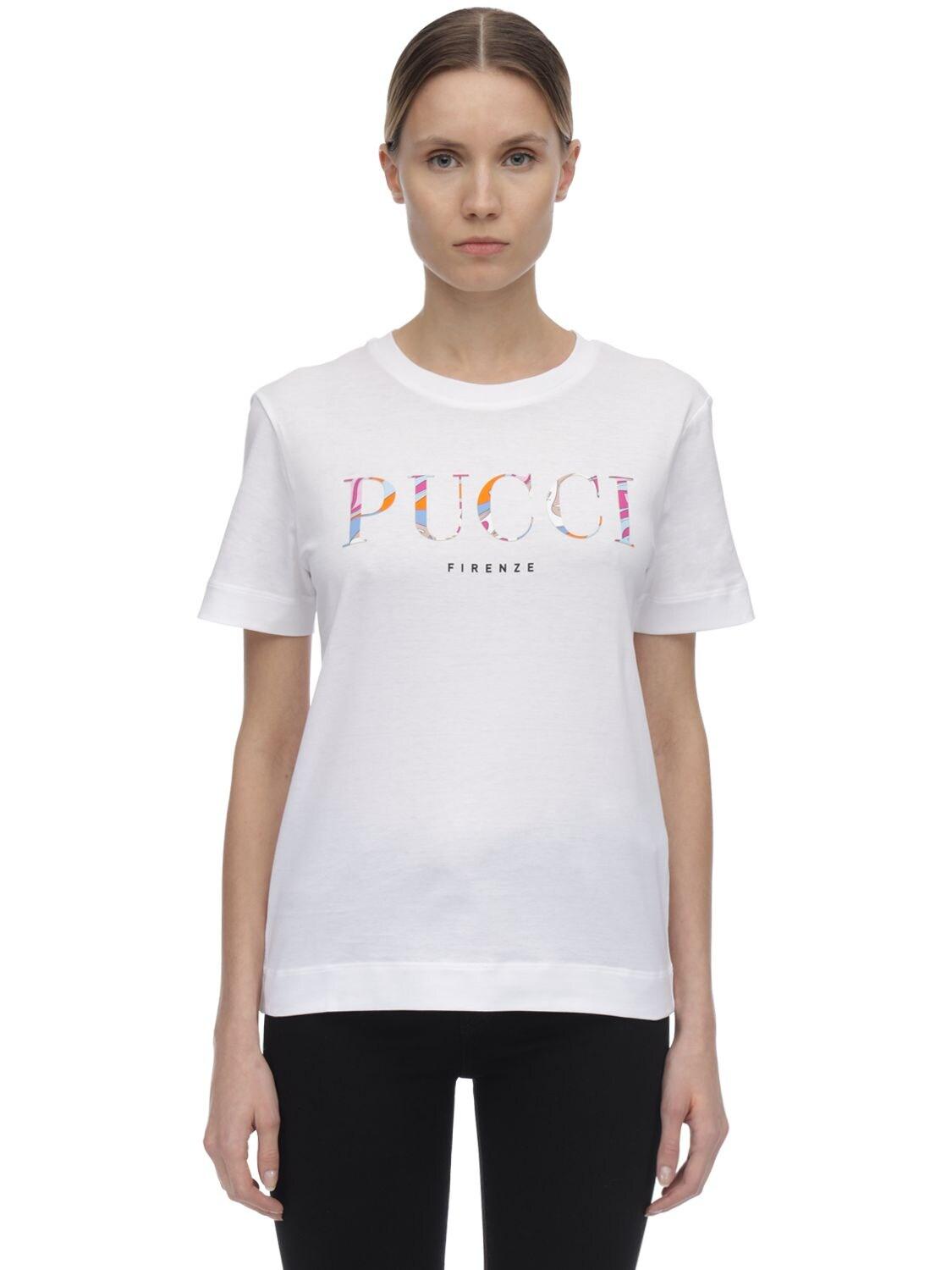 Emilio Pucci Cotton Logo Print T-shirt in White - Save 7% - Lyst