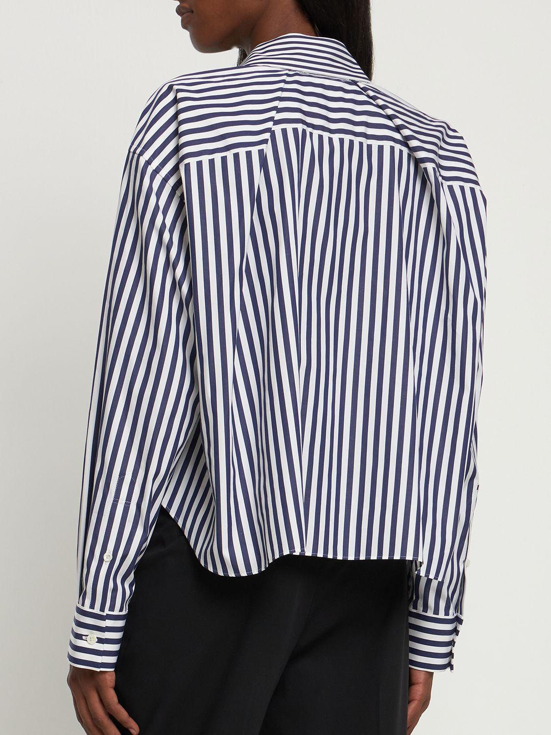 CROPPED SHIRT IN STRIPED COTTON - WHITE / NAVY / BLACK