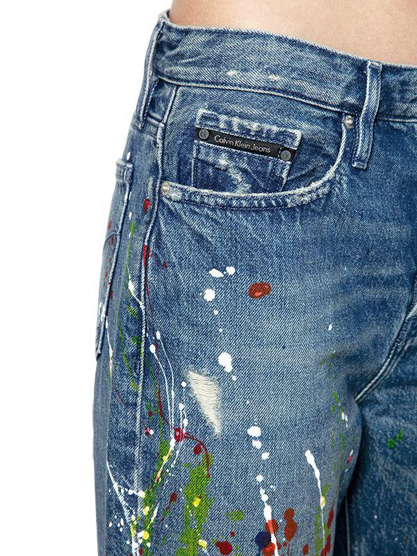 Calvin Klein High Rise Paint Splatter Denim Jeans in Blue | Lyst