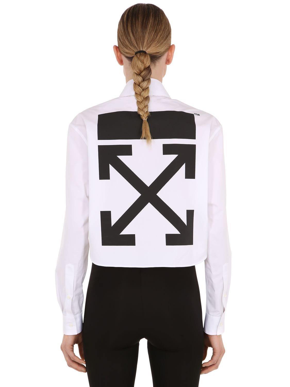 Off White Co Virgil Abloh Logo Cotton Cropped Shirt In White Lyst 