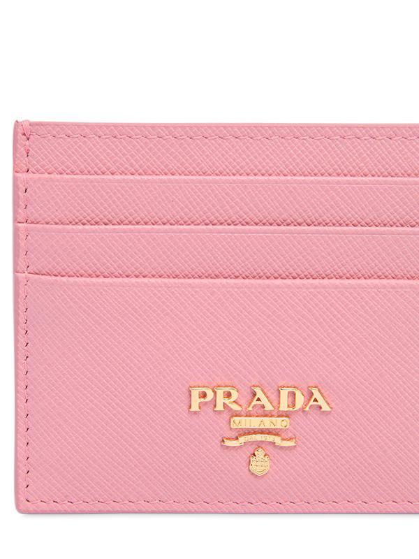 Prada Saffiano Leather Card Holder in Pink - Lyst