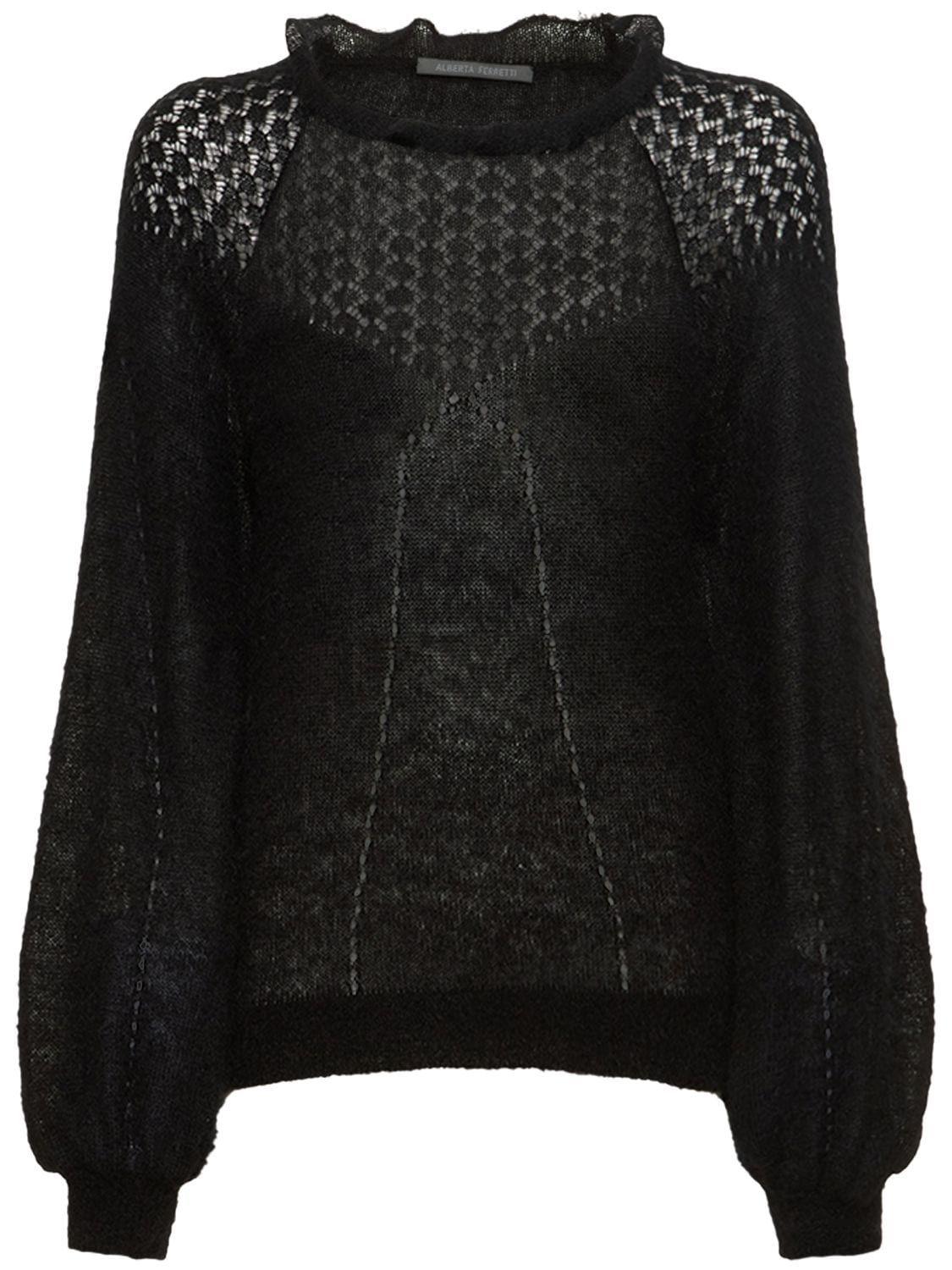 Alberta Ferretti Knit Mohair Puff Sleeve Sweater Black |