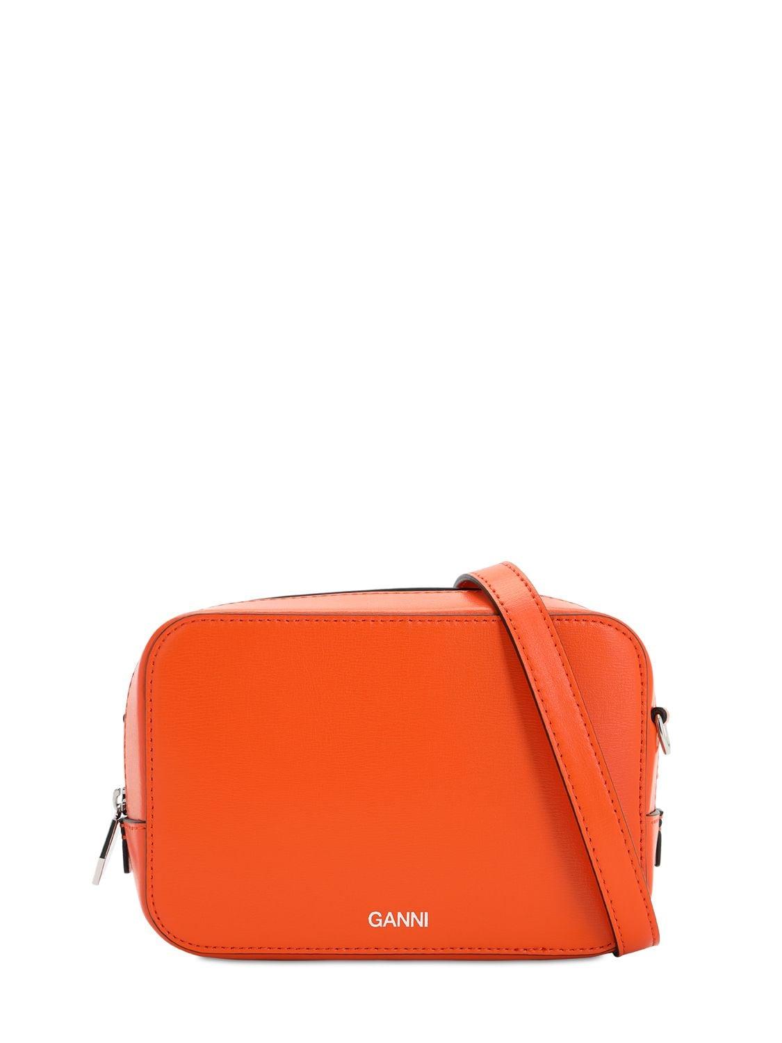 Ganni Textured Leather Bag in Orange - Lyst