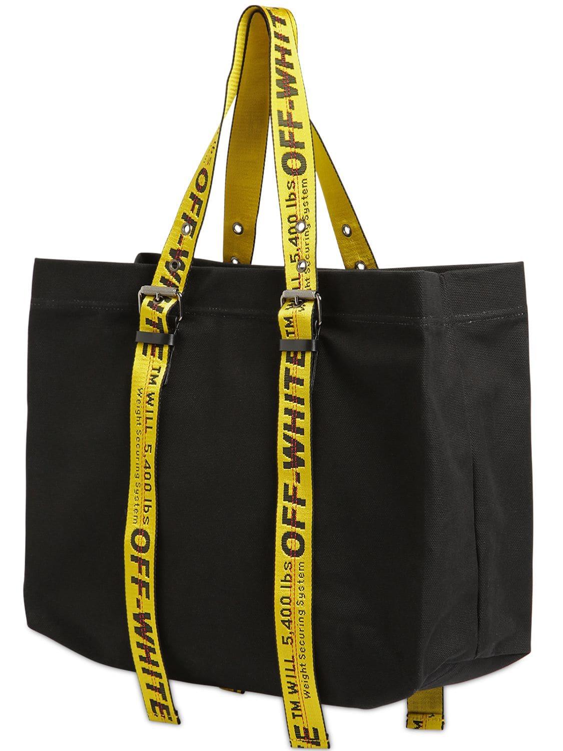 Off-White c/o Virgil Abloh Linen Logo Handle Cotton-canvas Tote Bag in Black  | Lyst