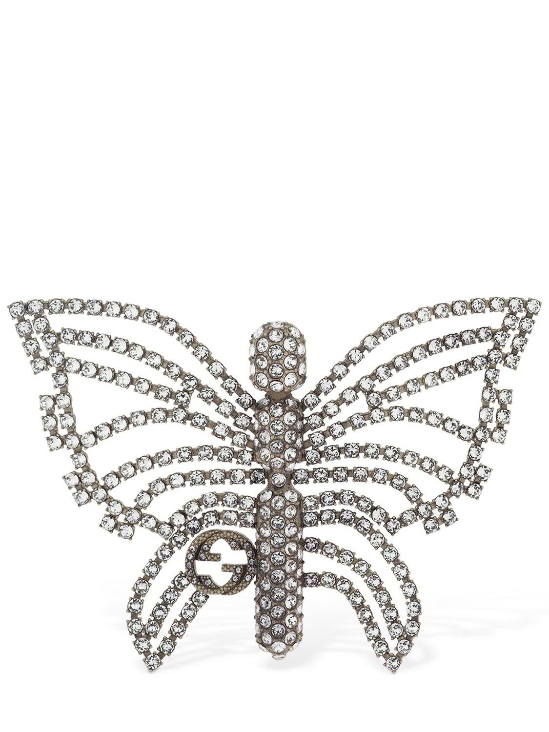 Gucci Butterfly Crystal embellished Brooch in Metallic Lyst
