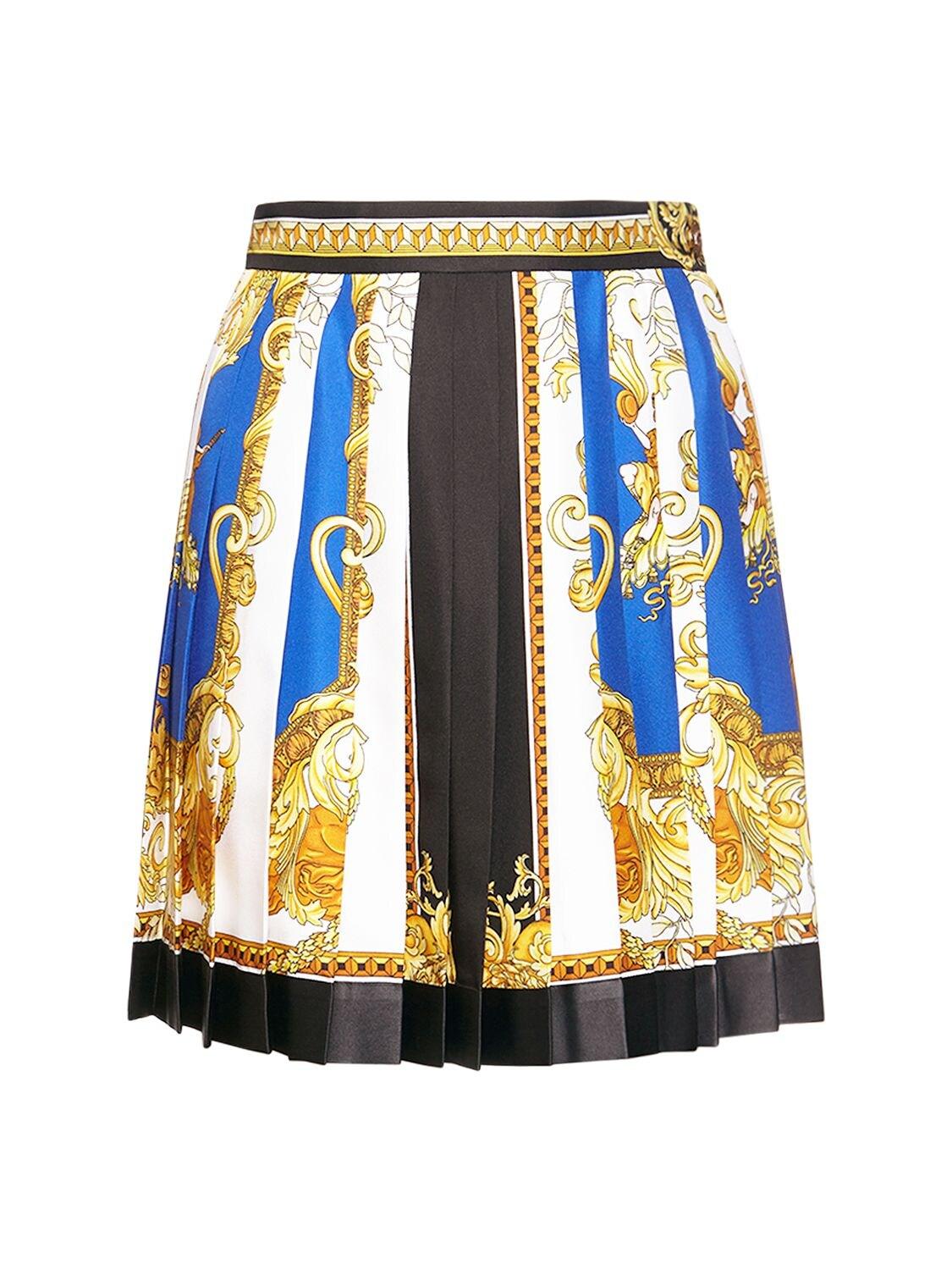 Versace Printed Pleated Silk Twill Mini Skirt | Lyst
