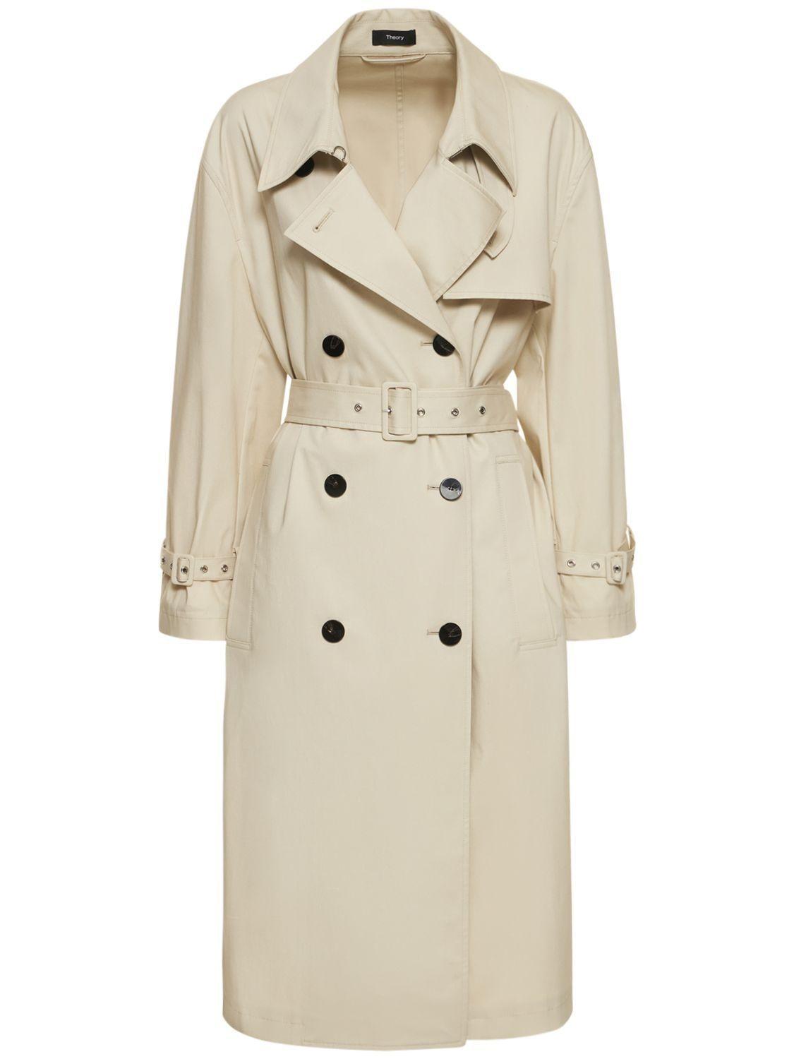 Theory Belted Cotton Blend Trench Coat in Natural | Lyst