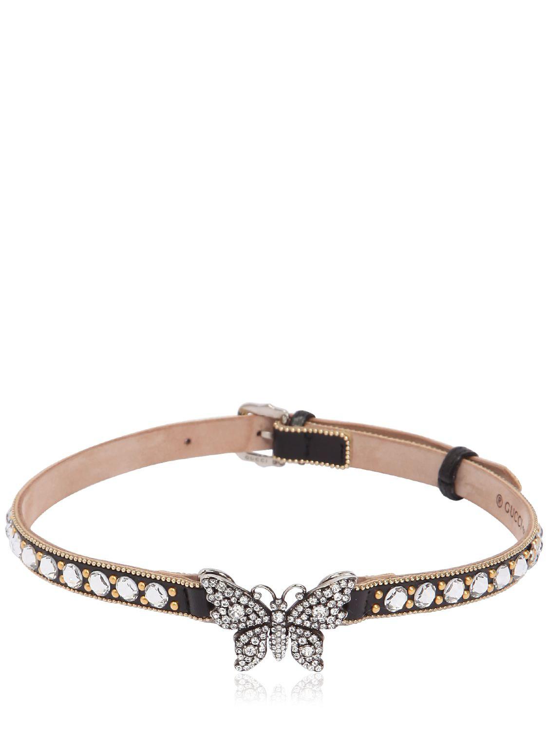 Gucci Crystal Butterfly Leather Choker 