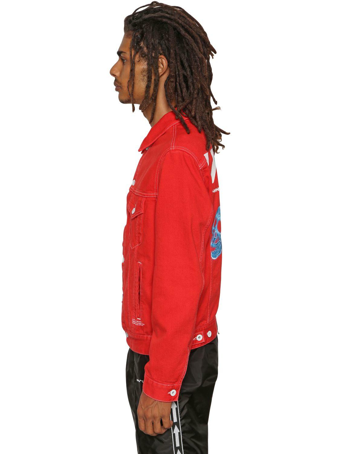 Off-White c/o Virgil Abloh Skulls Printed Cotton Denim Jacket in Red for | Lyst