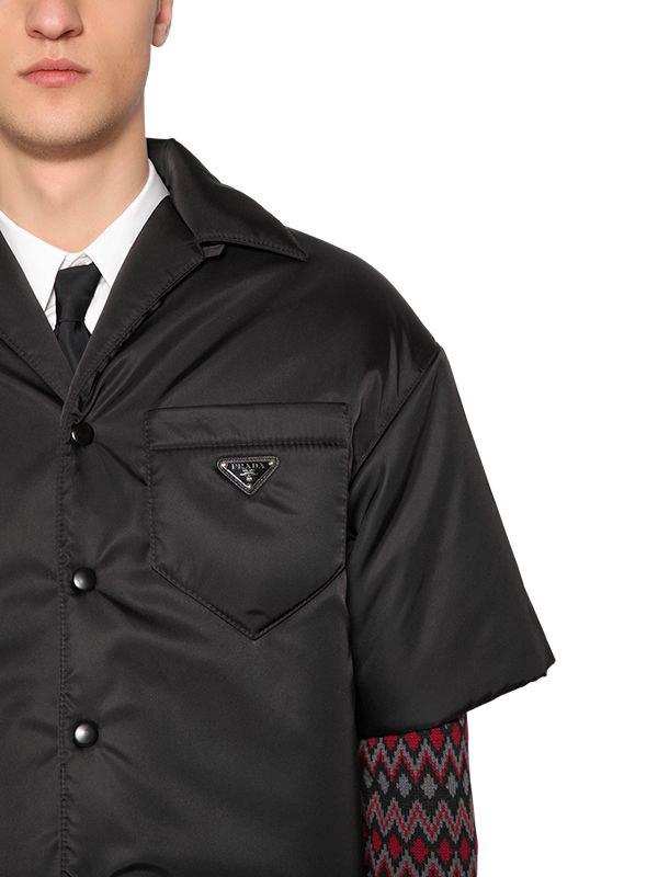 Prada Nylon Gabardine Bowling Shirt Jacket in Black for Men | Lyst