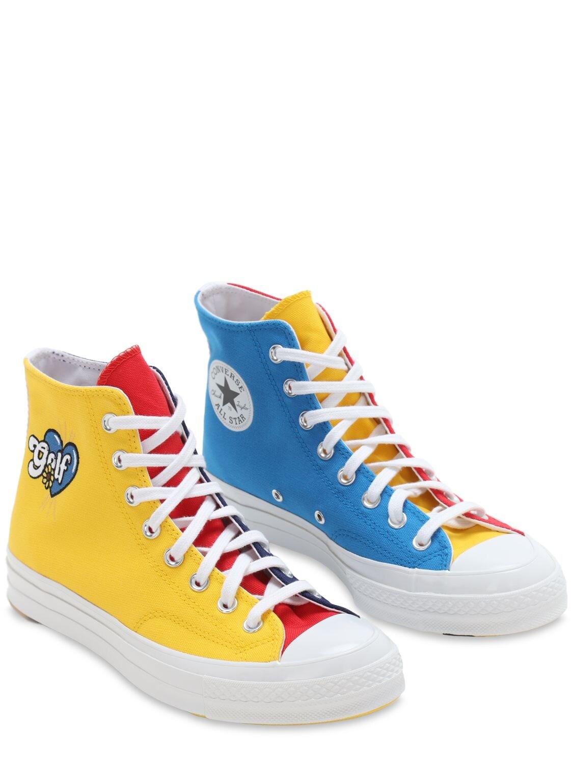 converse blue yellow red