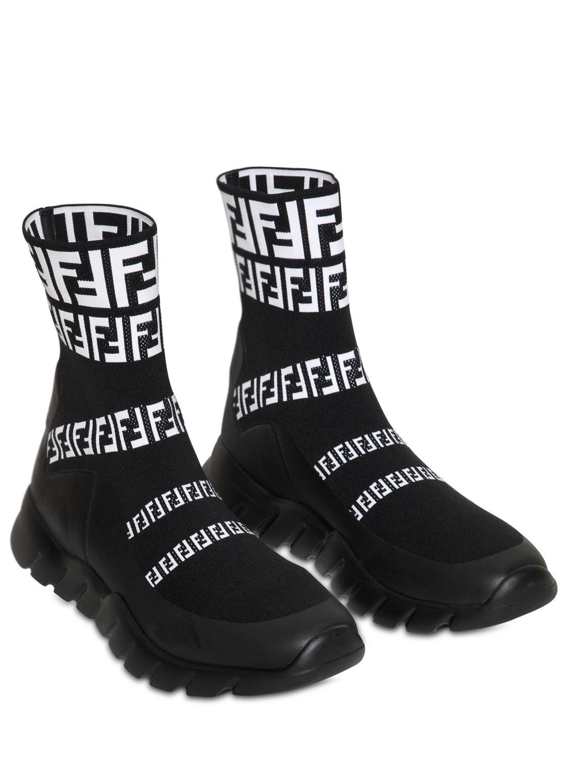 Fendi Ff Signature Socks Sneaker in Black/White (Black) for Men - Lyst