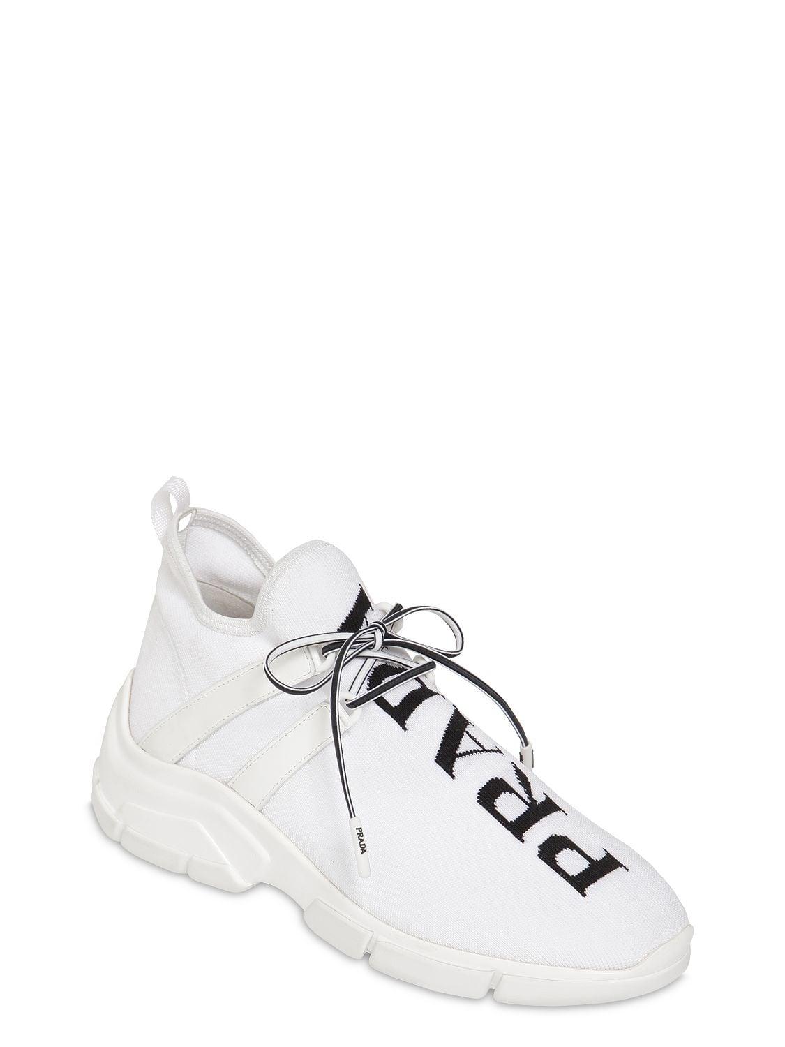 Prada 30mm Knit Sock Sneakers in White - Lyst