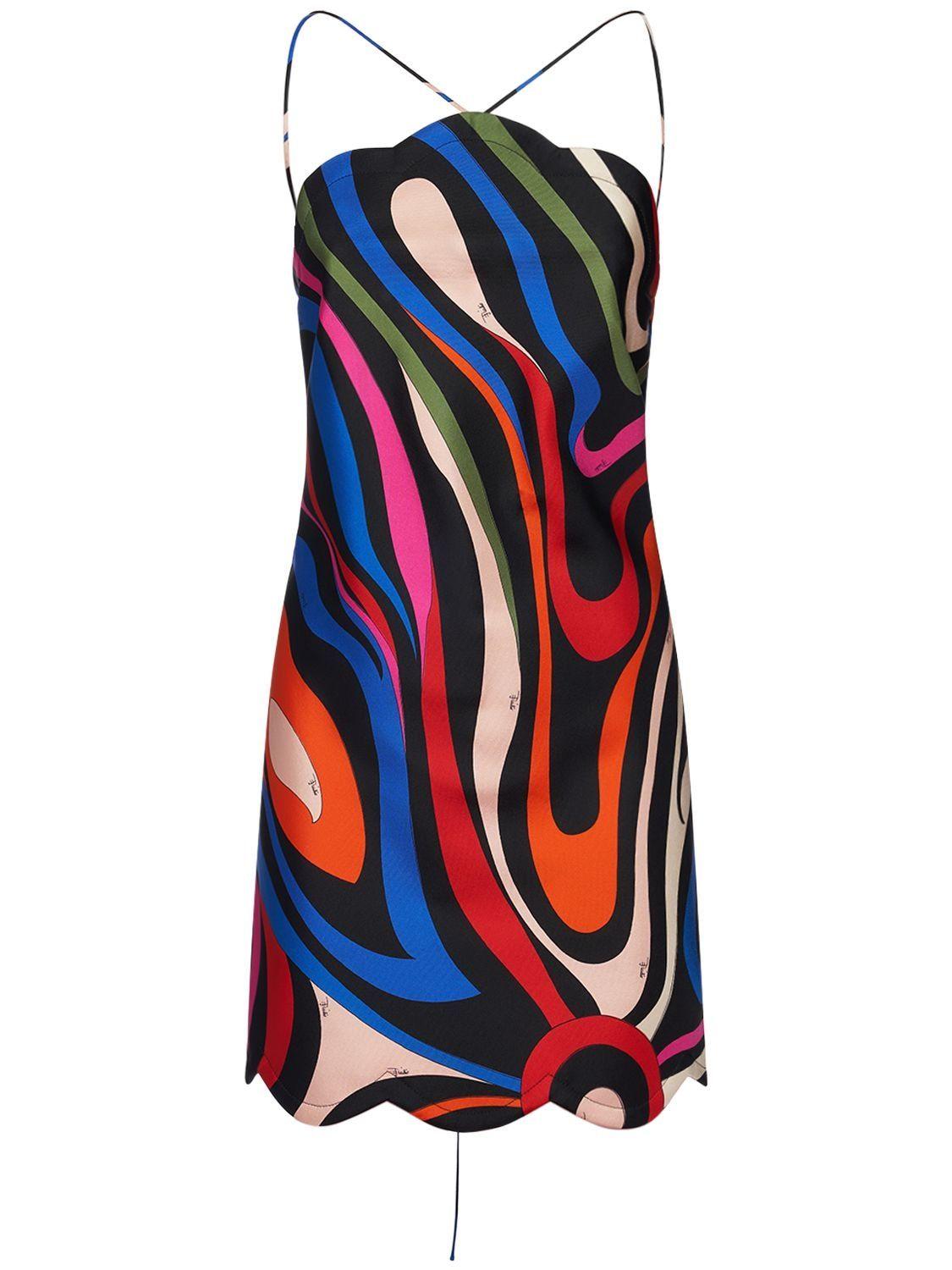 Emilio Pucci Abstract-Print Cowl-Neck Open-Back Mini Dress