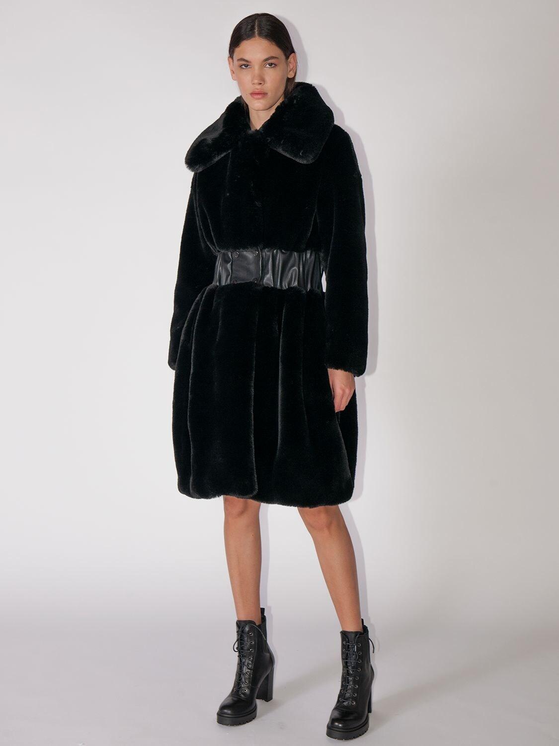 Karl Lagerfeld Leather Faux Fur Coat in Black - Lyst