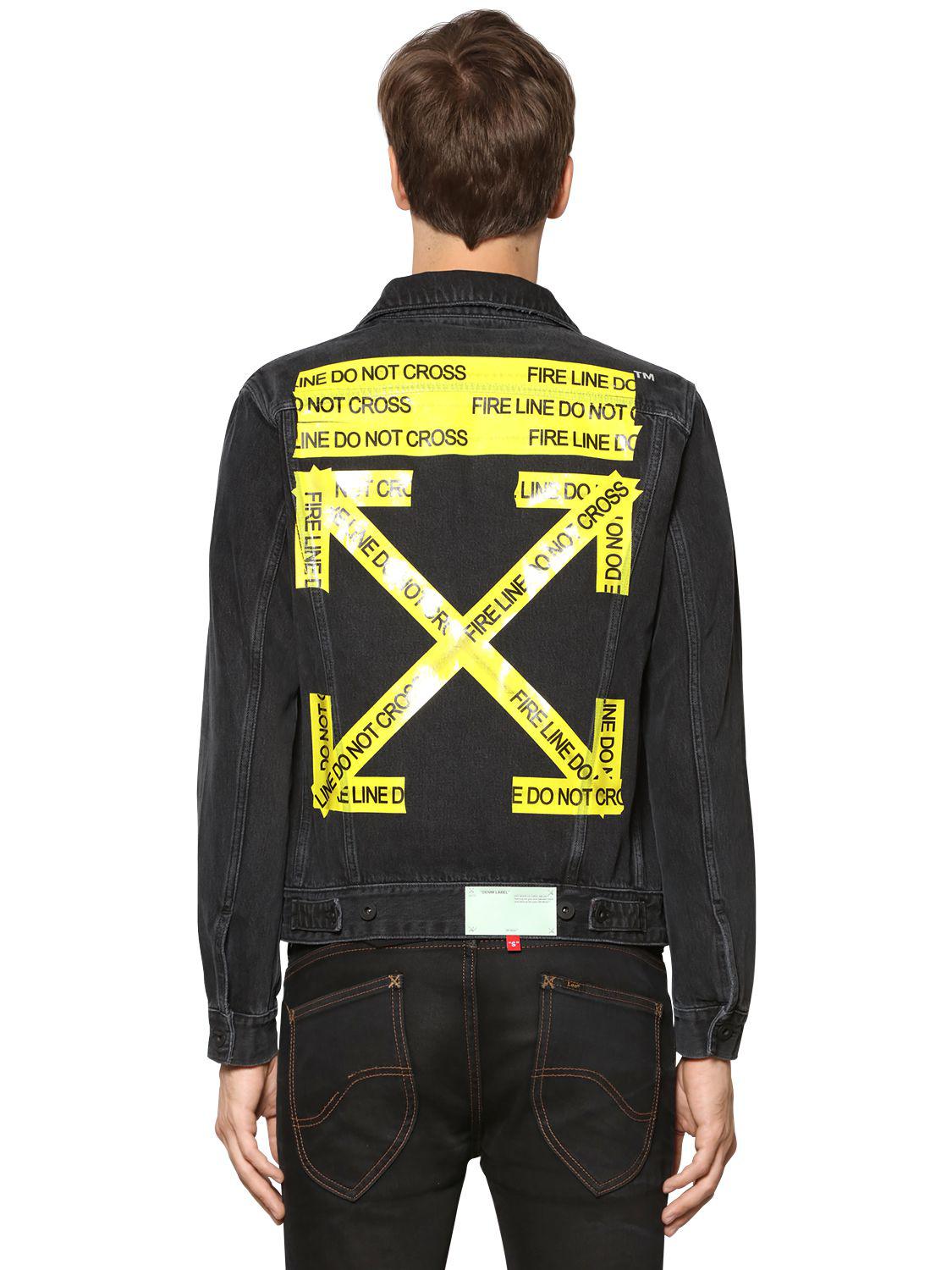 fingeraftryk kighul afrikansk Off-White c/o Virgil Abloh Slim Fit Fire Line Tape Denim Jacket in Black  for Men | Lyst