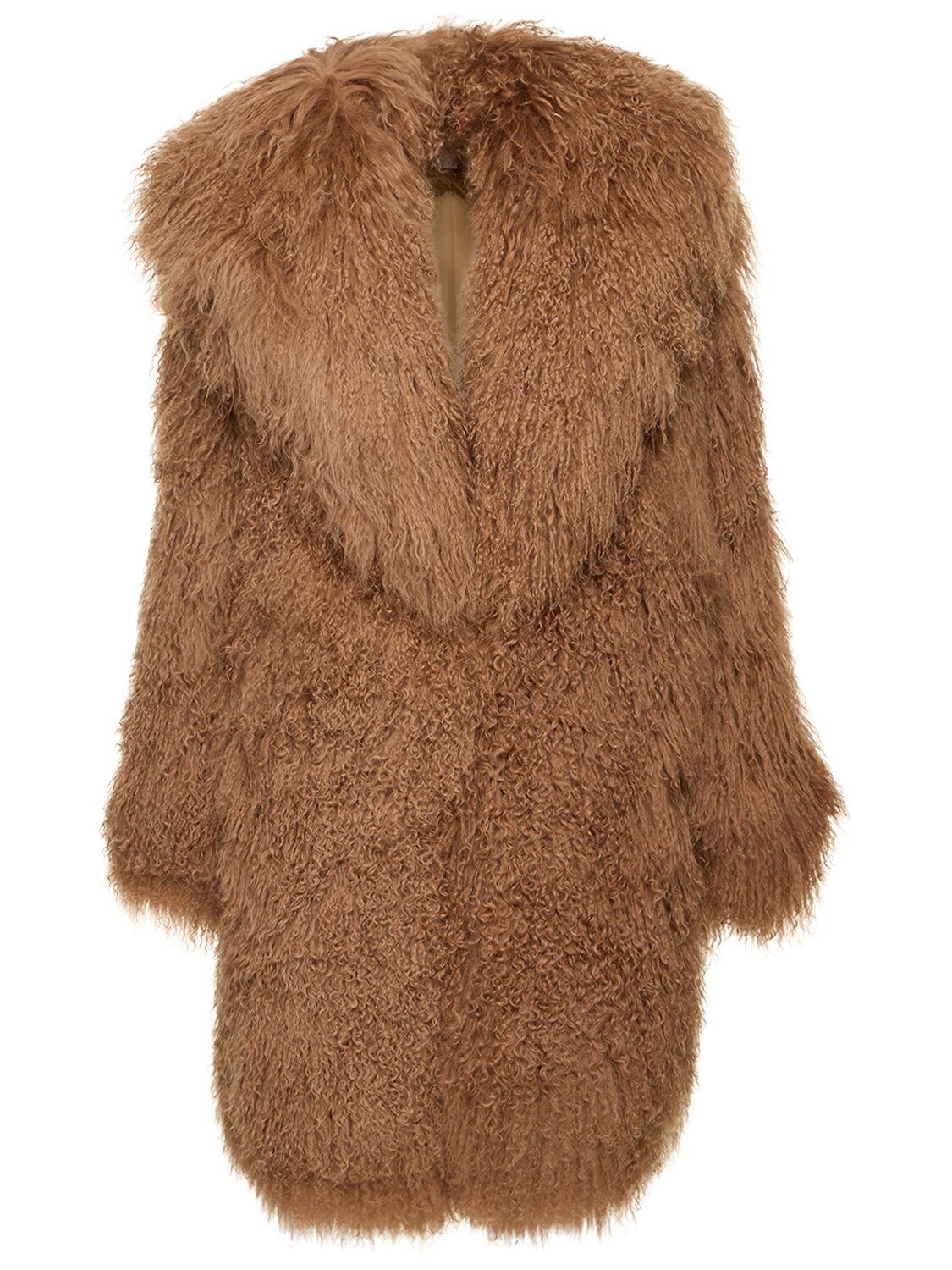 Michael Kors Mongolian Lamb Fur Midi Coat in Brown Lyst UK