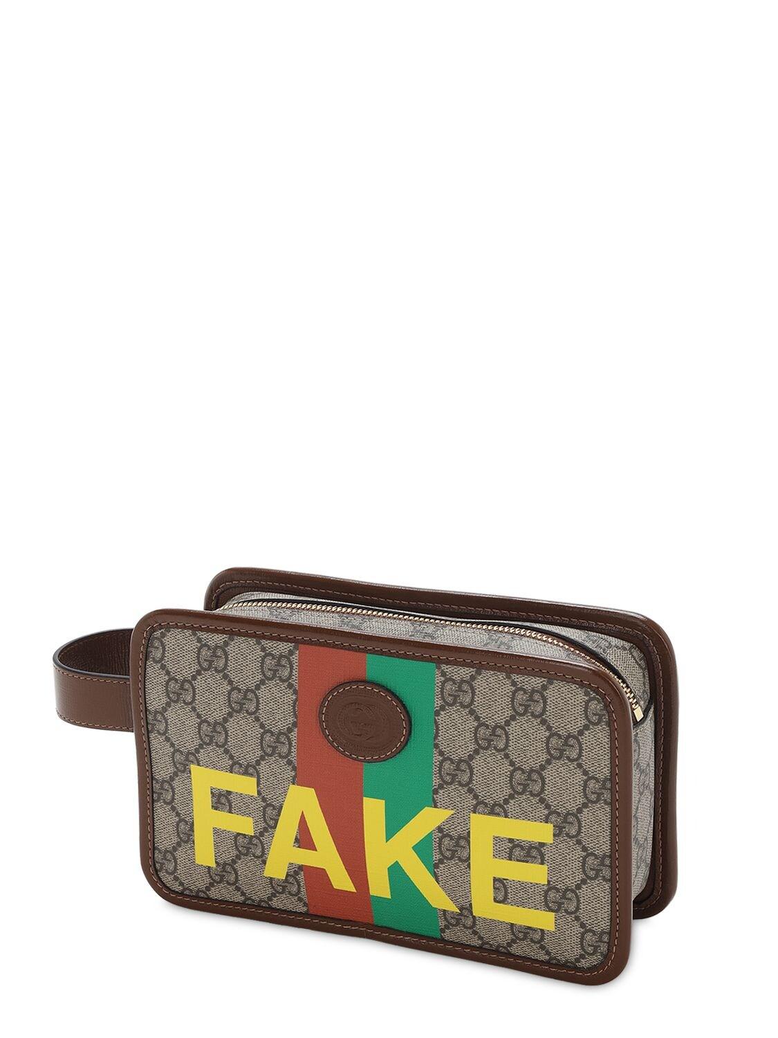 Gucci 'fake/not' Print Cosmetic Case in Natural for Men | Lyst