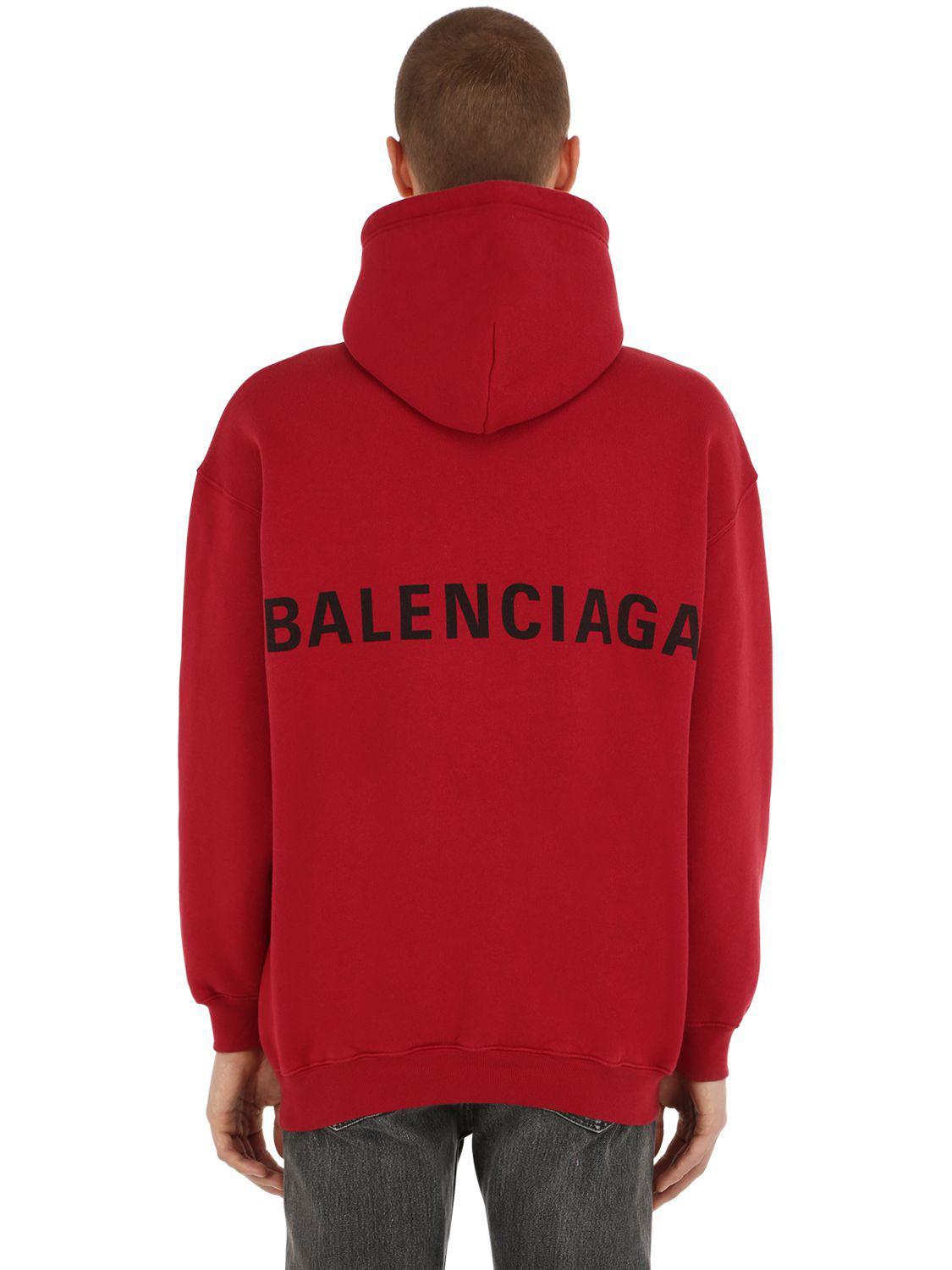 Balenciaga Logo Cotton Sweatshirt Hoodie in Bordeaux (Red) for Men - Lyst