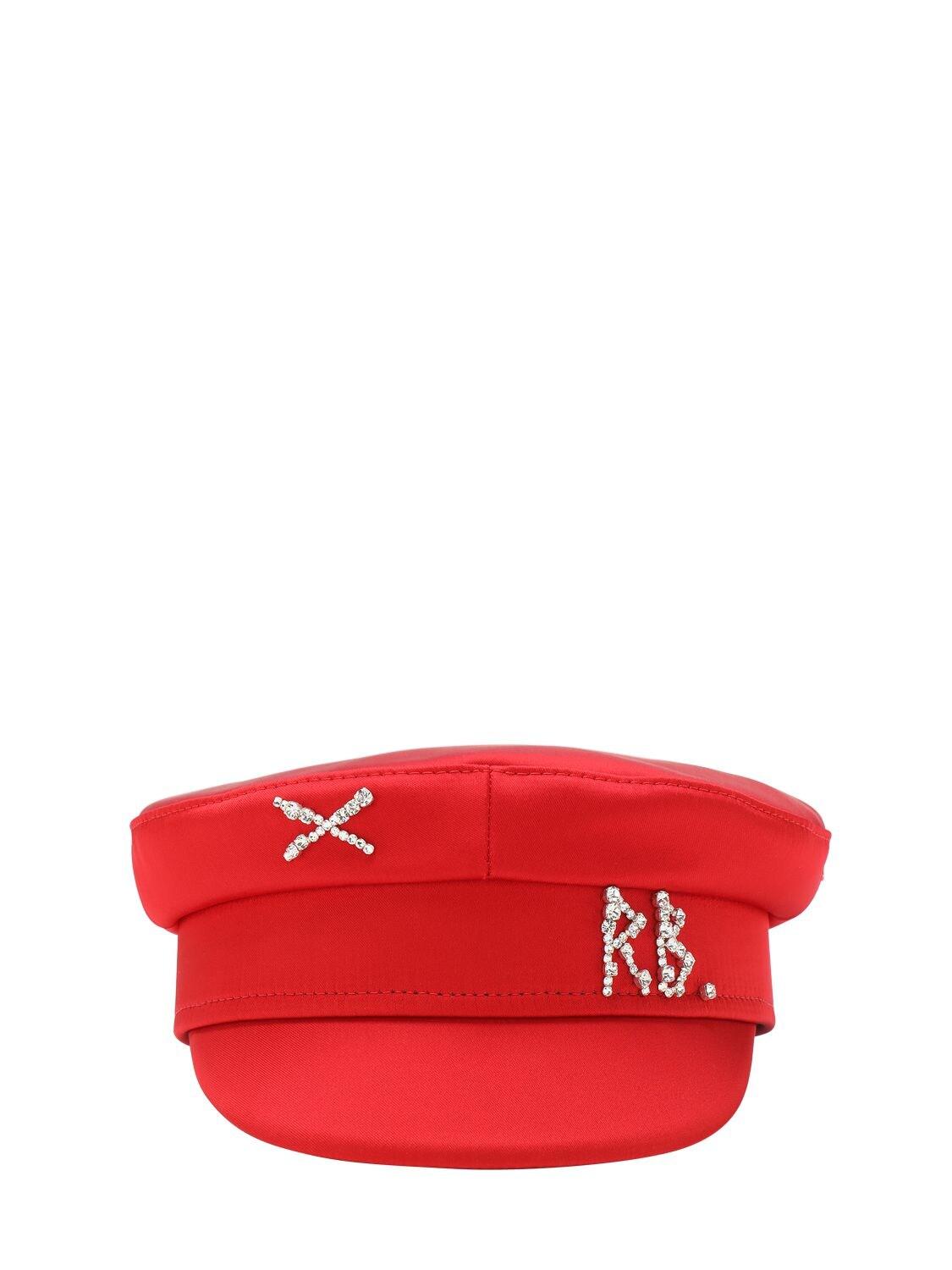 Ruslan Baginskiy Satin Baker Boy Hat W/crystals in Red | Lyst