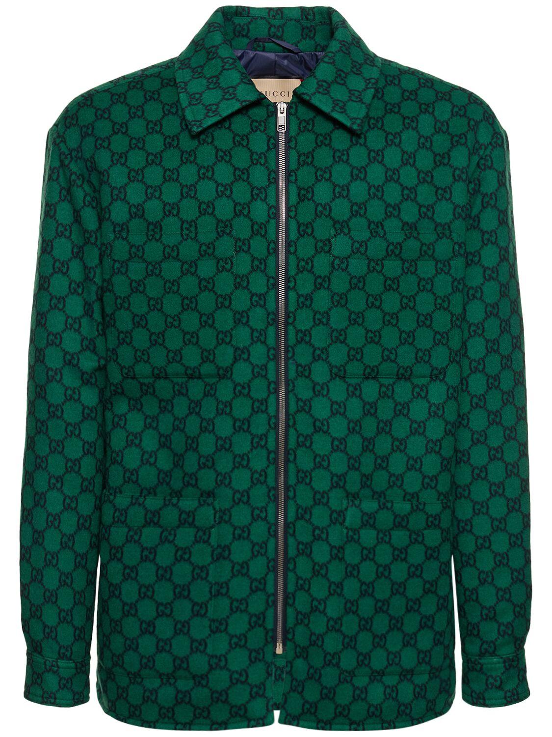 Gucci Monogrammed Padded Wool felt Bomber Jacket in Green for Men Lyst UK
