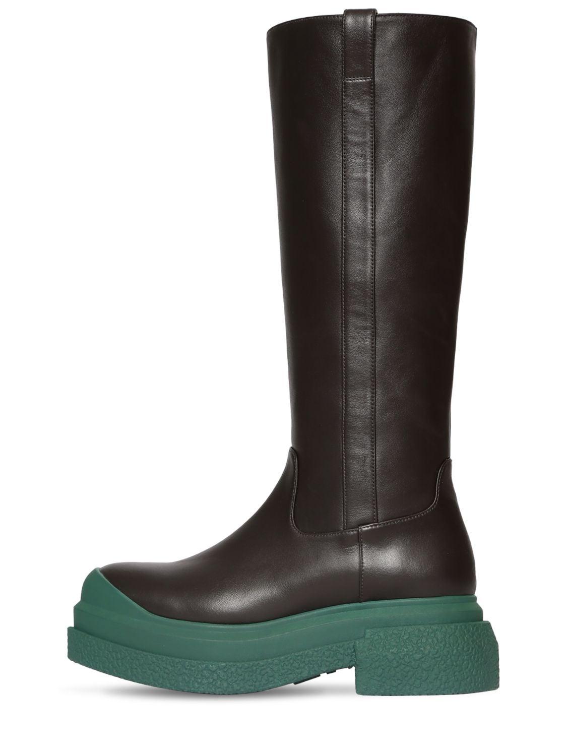 Stuart Weitzman 60mm Charli Sportlift Leather Boots in Black/Green 