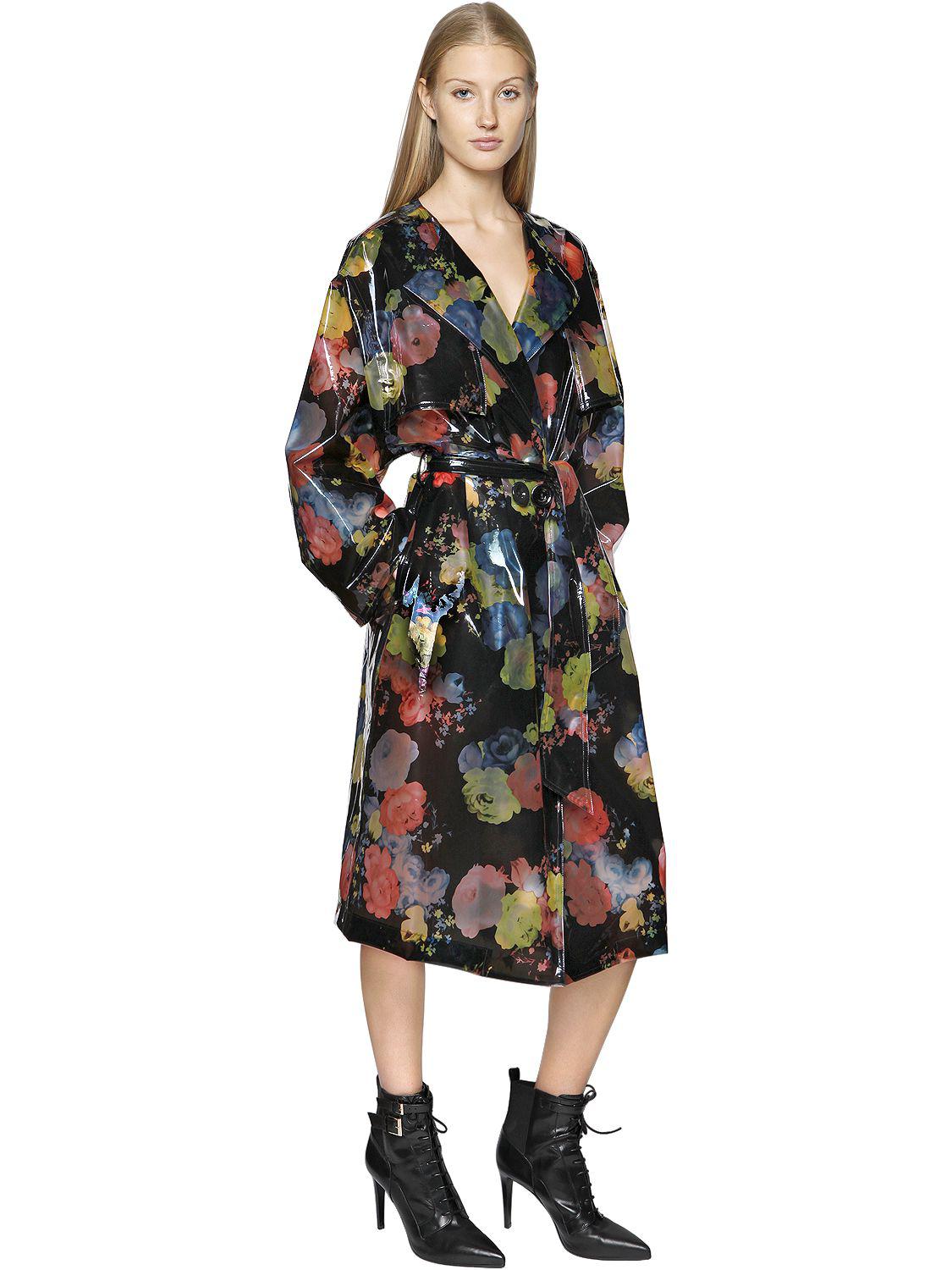 black floral raincoat