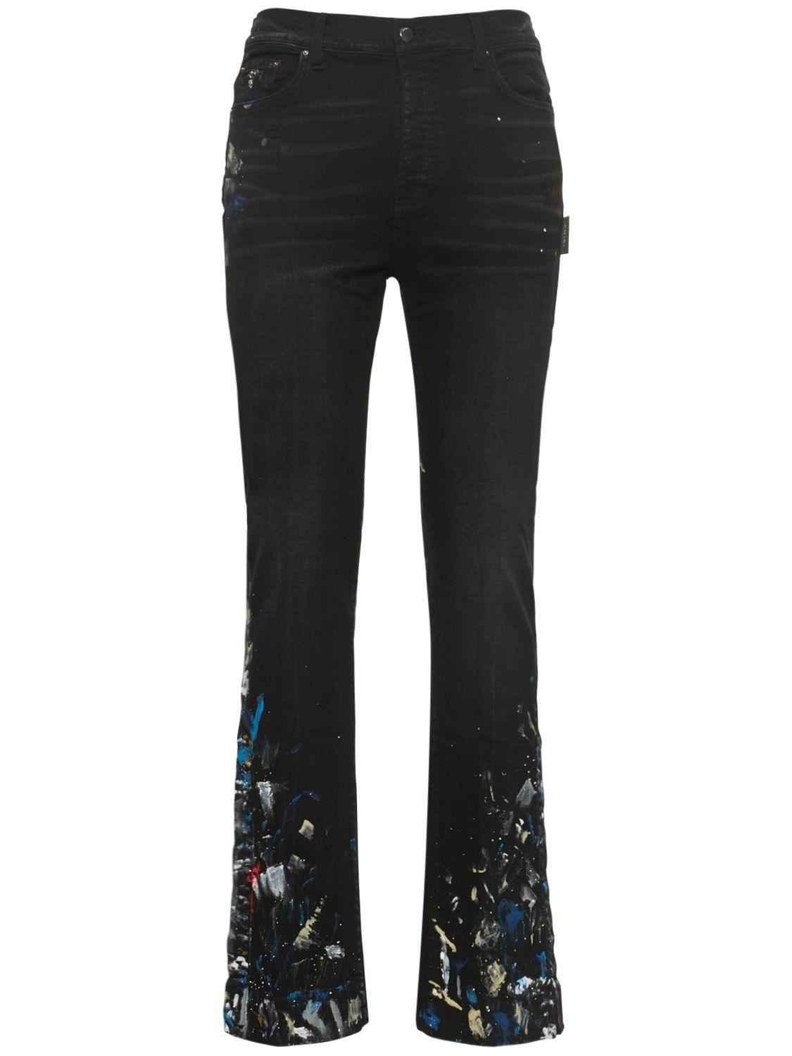 Amiri Paint Splatter Cotton Denim Flared Jeans in Black for Men | Lyst