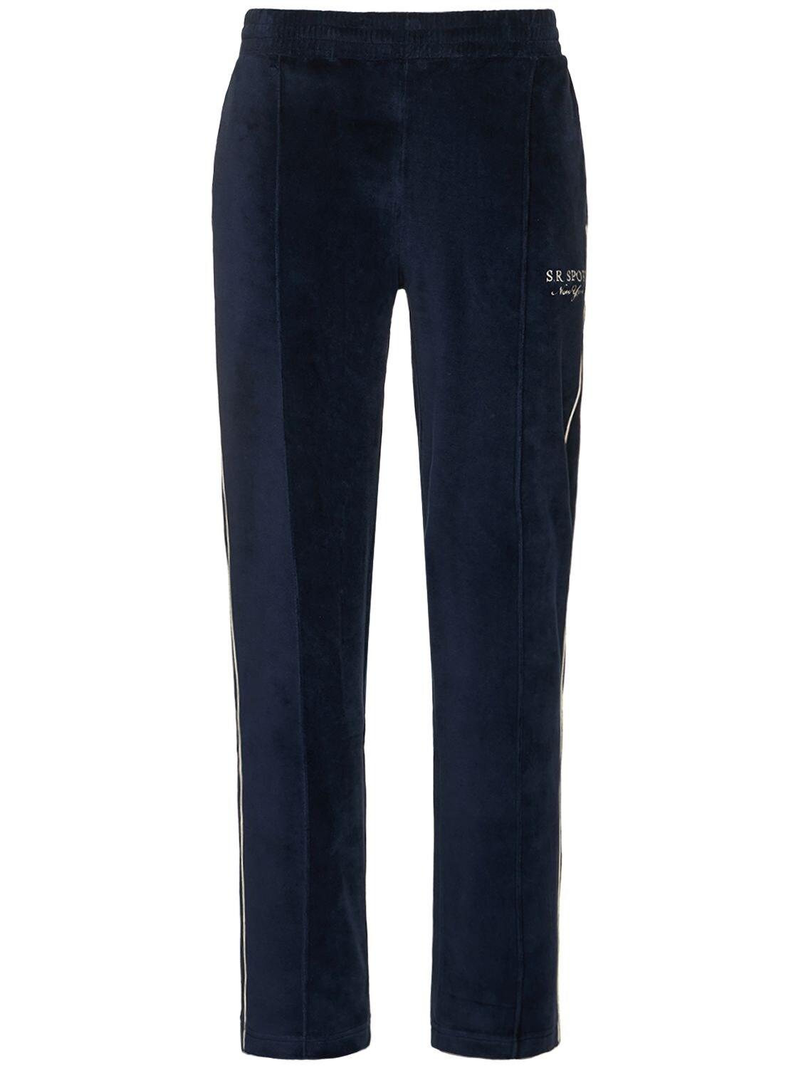 Sporty & Rich Brandie Velour Track Pants in Blue