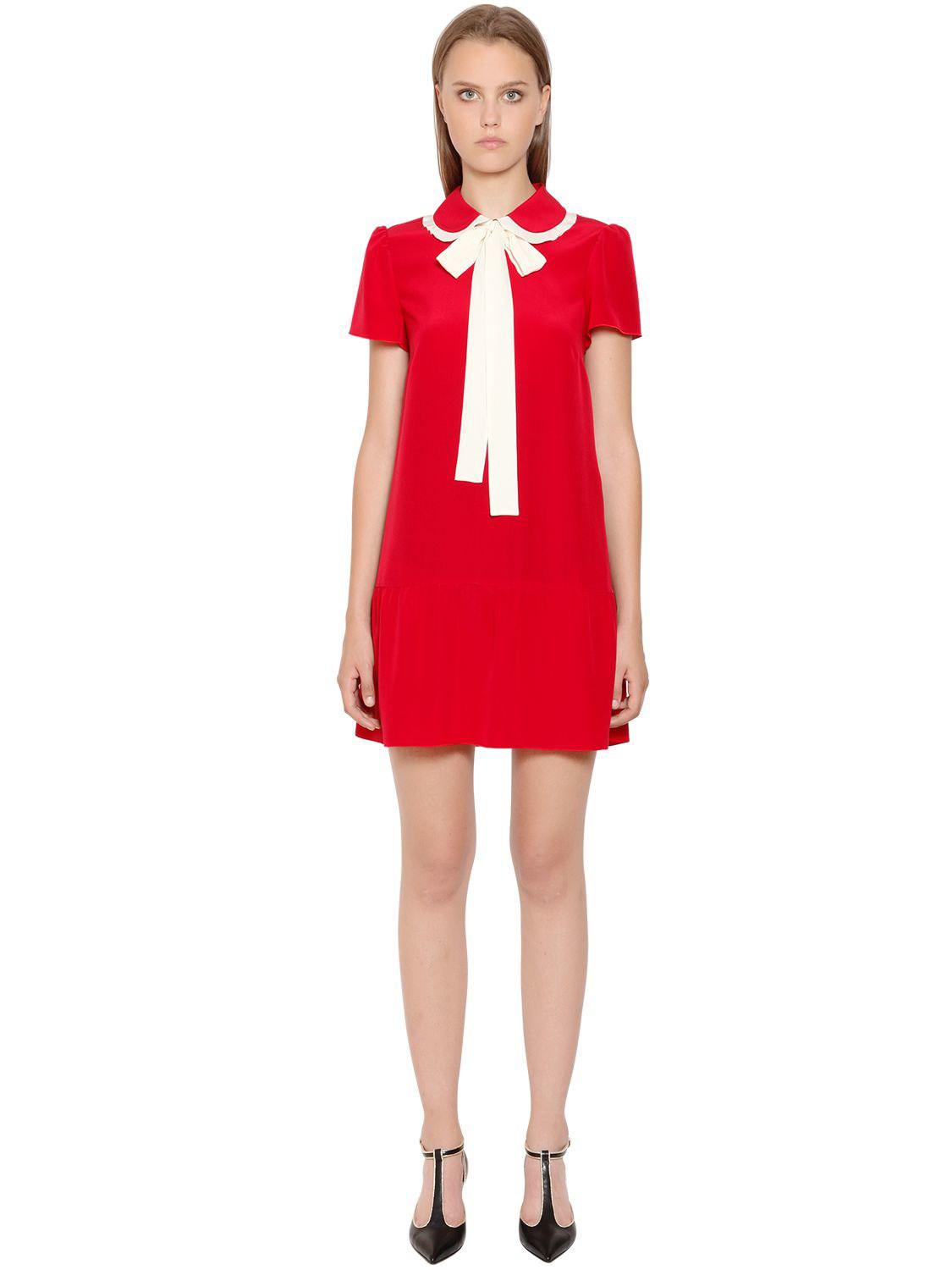 De Valentino En Avec Robe Coloris Red Soie Chine Col Crêpe Noeud OnP0wk