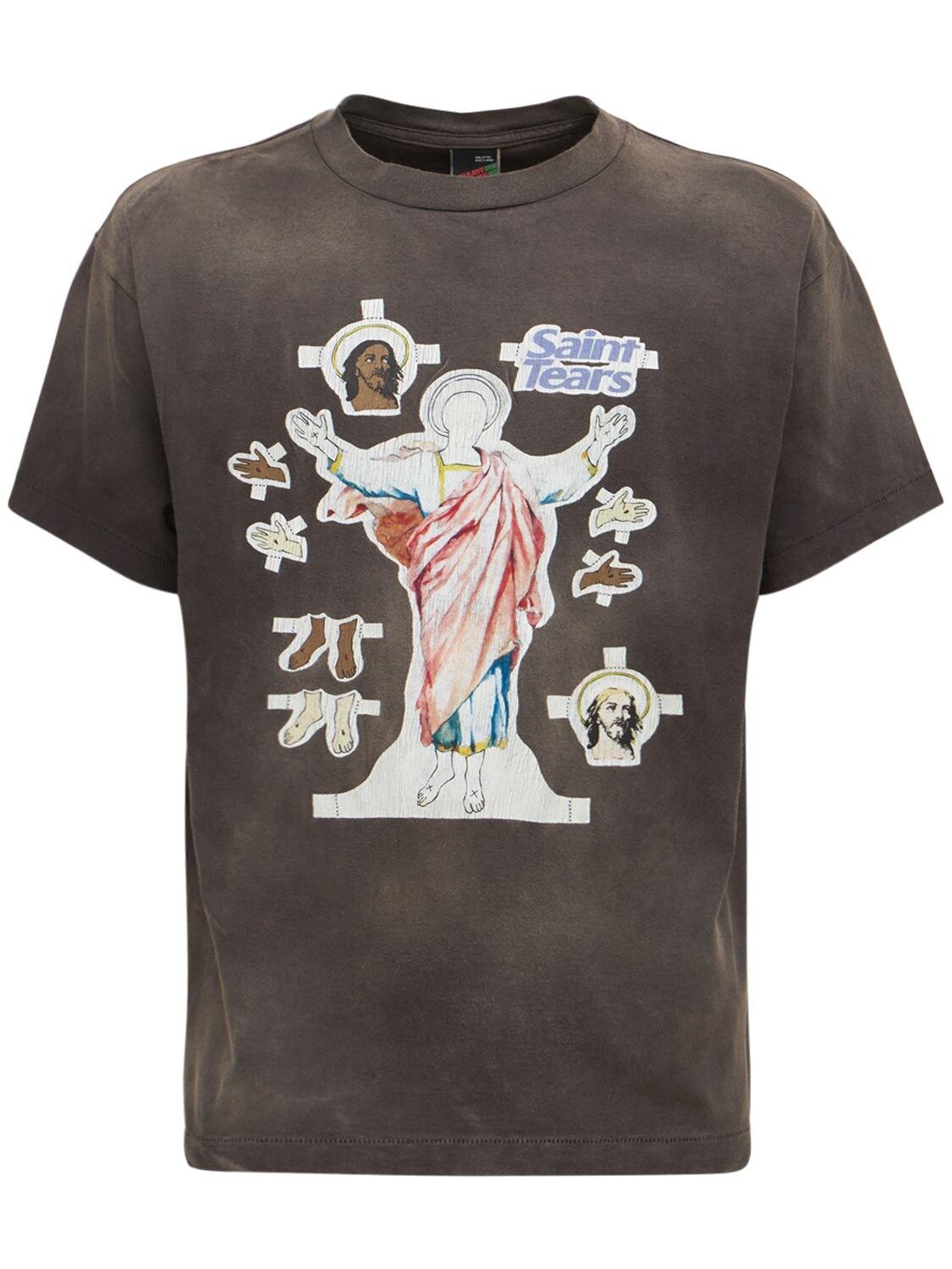 Saint Michael Saint Tears Printed Cotton T-shirt in Black for Men 