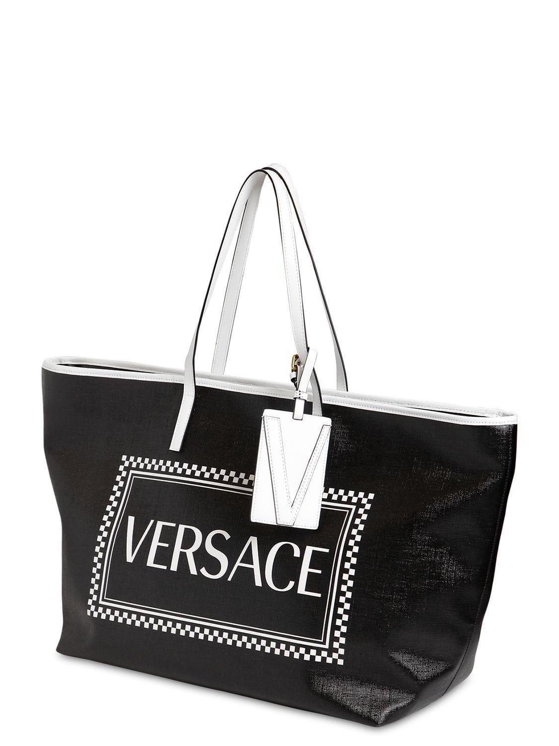 Versace 90s Vintage Logo Tote Bag in Black