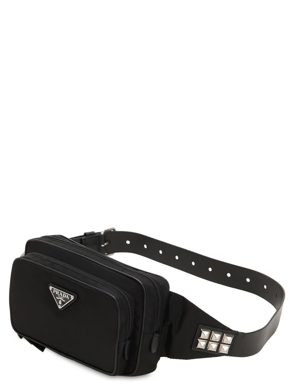 Prada Synthetic New Vela Nylon Belt Bag W/ Studs in Black | Lyst