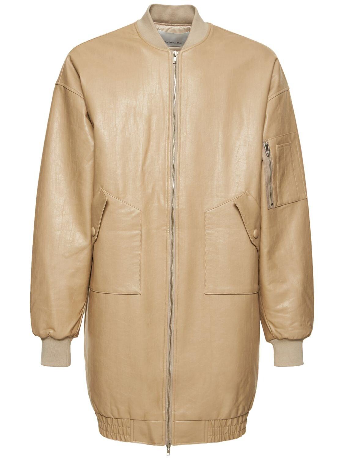 Frankie Shop Faux Leather Long Bomber Jacket in Natural for Men