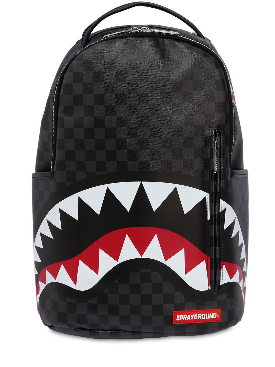 Sprayground Black Checkered Shark In Paris Backpack for Men