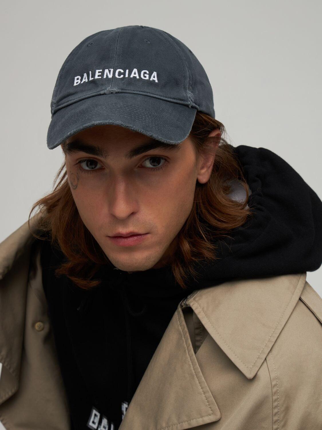 Balenciaga Logo Cotton Cap in Dark Grey 