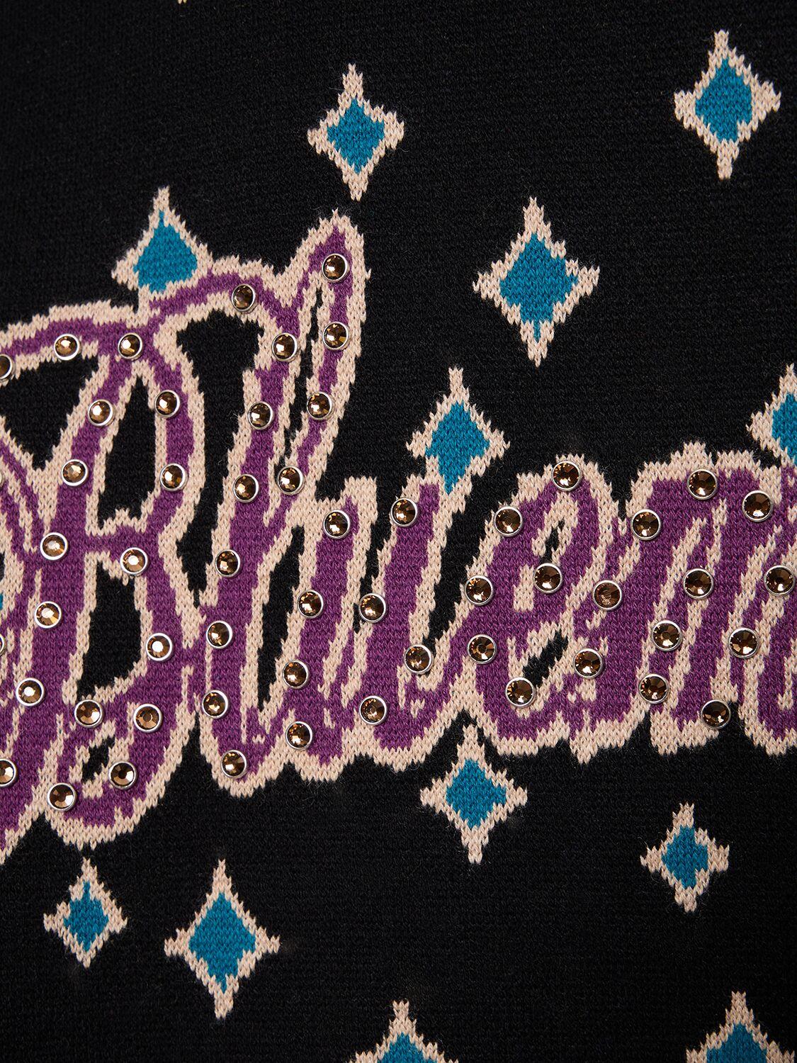 Bluemarble Jacquard Rhinestones Hooded Jumper in Black for