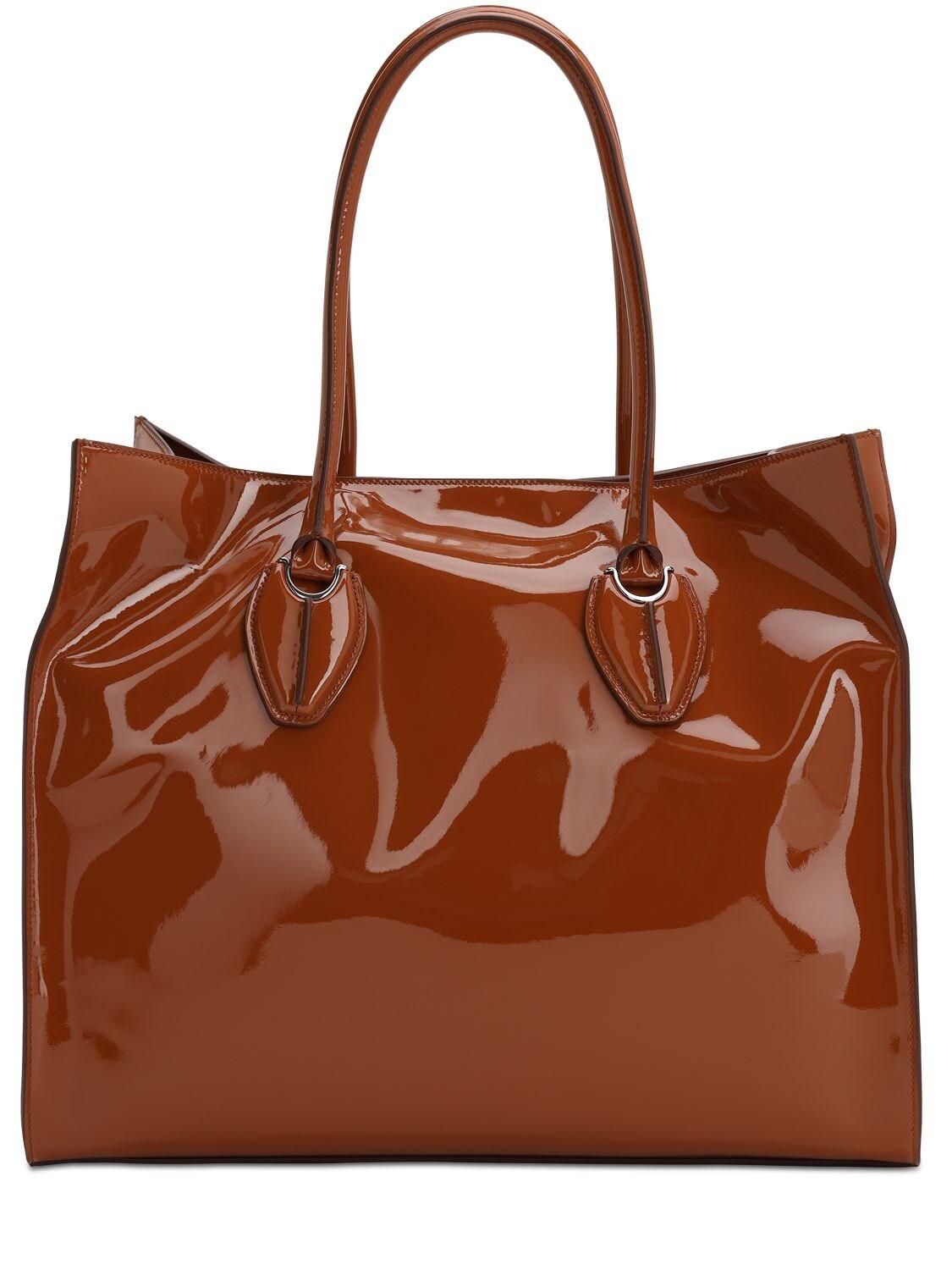 Tod's Patent Leather Tote Bag in Brown