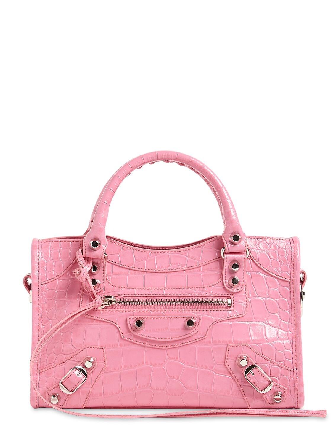Balenciaga Mini City Croc Embossed Leather Bag in Pink - Lyst
