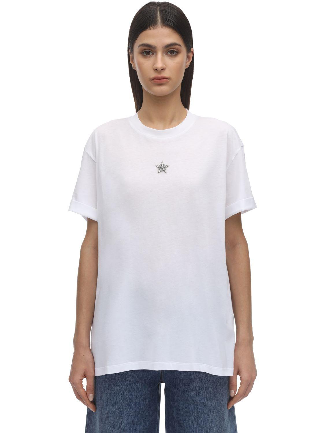 Stella McCartney Star Detail Cotton Jersey T-shirt in White - Lyst