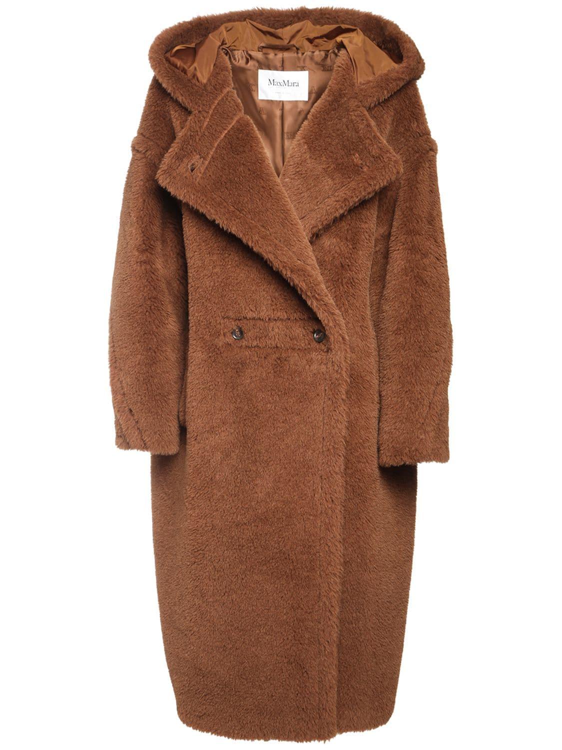 Max Mara Hooded Alpaca & Silk Teddy Coat in Brown | Lyst