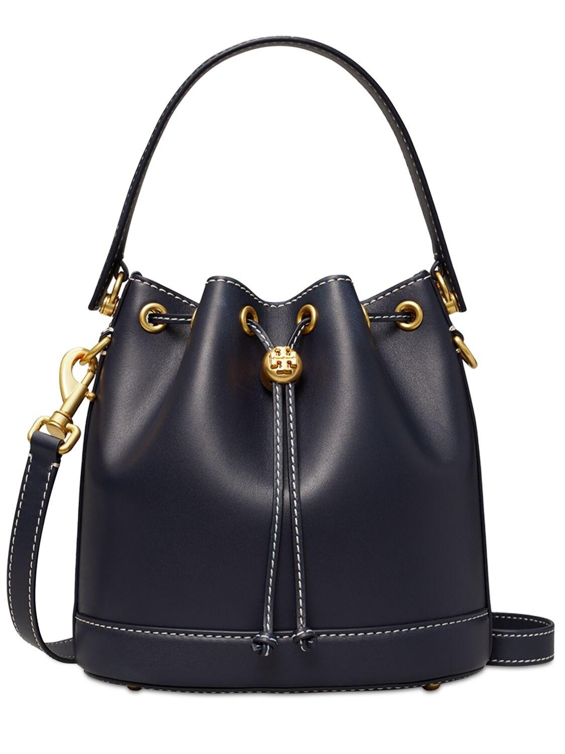 Tory Burch T Monogram Leather Bucket Bag in Blue