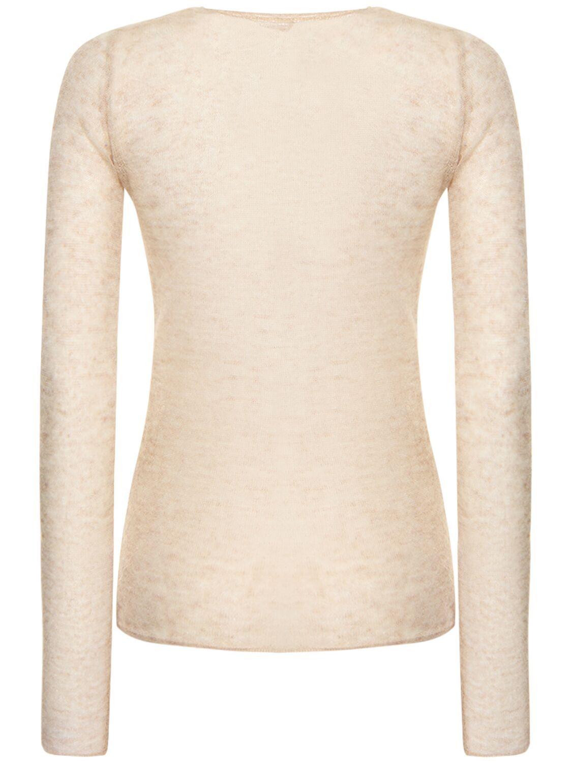AURALEE Kid Mohair Sheer Knit Boatneck Sweater in Natural | Lyst