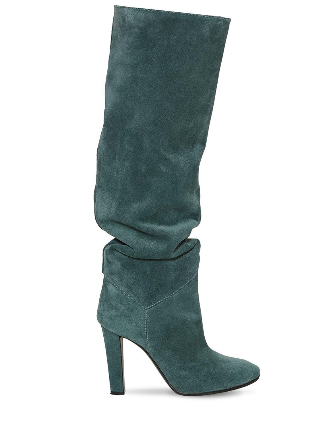 green suede tall boots