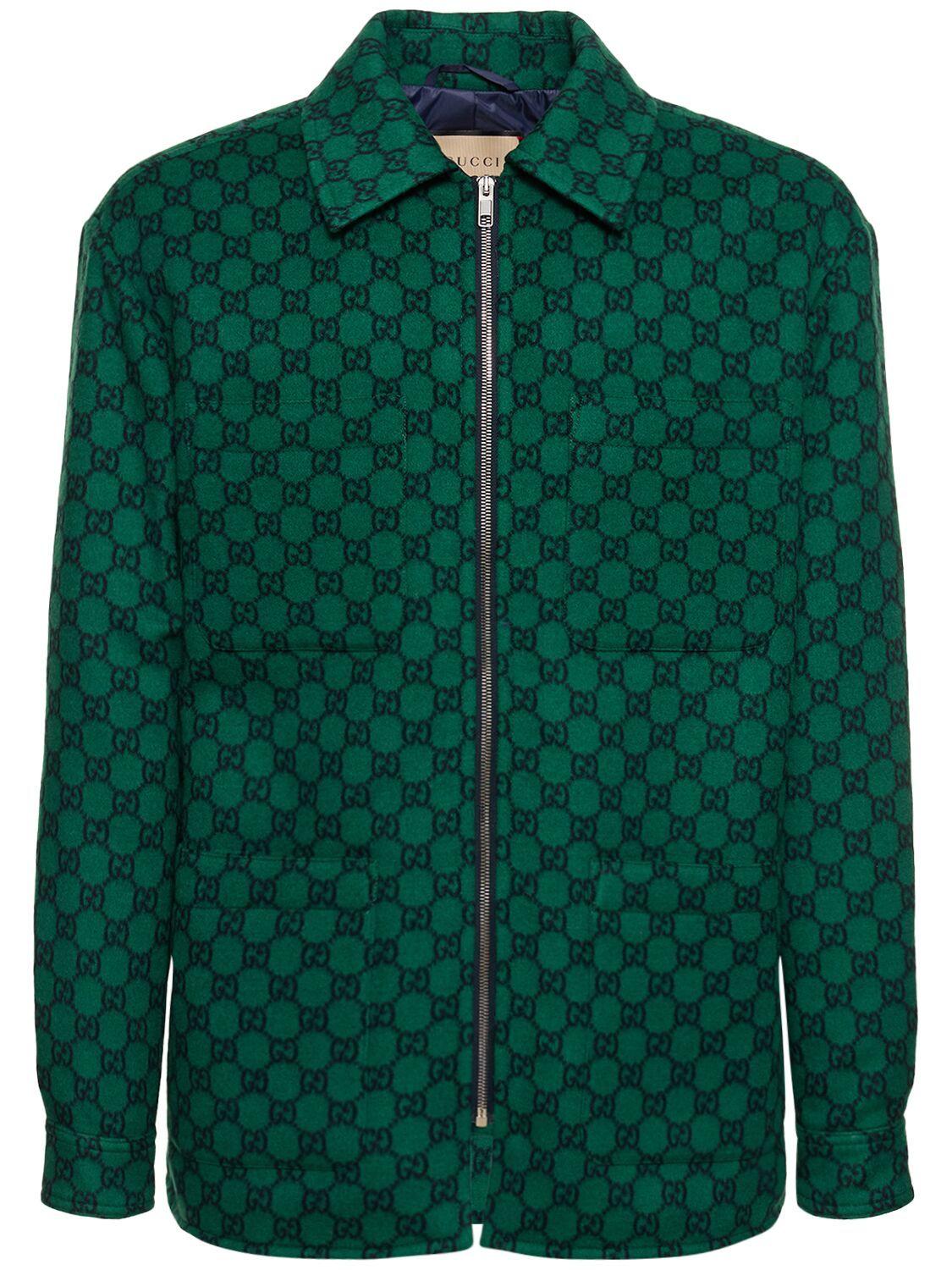 Gucci Monogrammed Padded Wool-felt Bomber Jacket in Green for Men 
